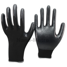 NMSAFETY 13 gauge knitted seamless black polyester liner palm coated black nitrile work safety gloves for light industry